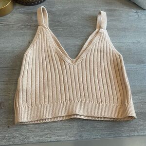 Aerie beige cotton ribbed cropped tank woman size medium